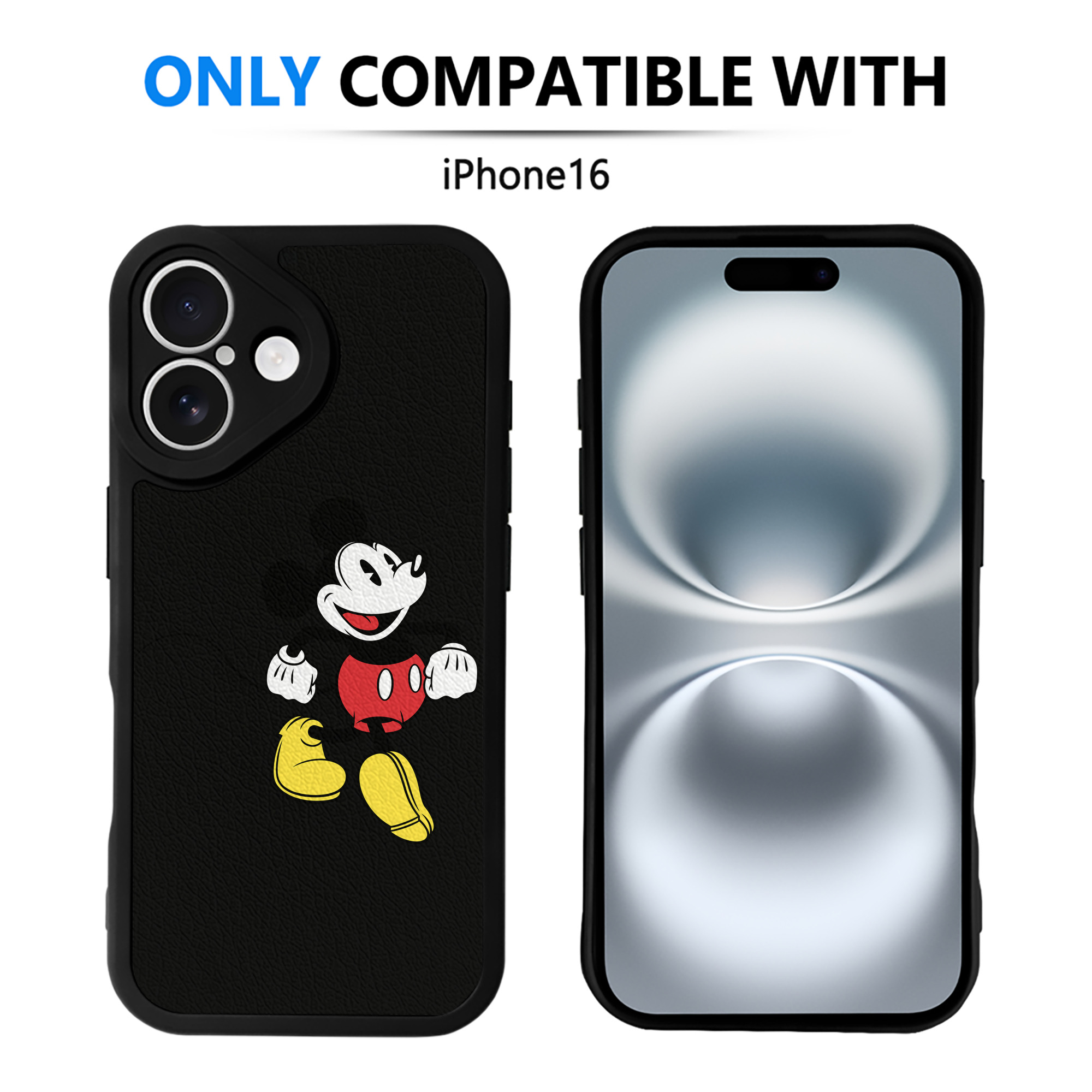（画像用） ミッキーマウス Mickey Mouse 【iPhone 16シリーズ対応】シリコンスマホケース（レザー調） 材質：シリコン